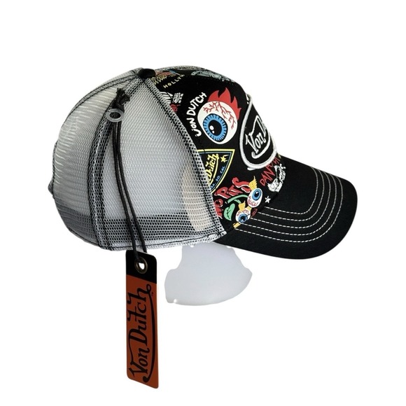 NEW‎ Von Dutch Hat BLACK JAX PSYCHO All-Over Print Patch Trucker Mesh SnapBack - Picture 3 of 8